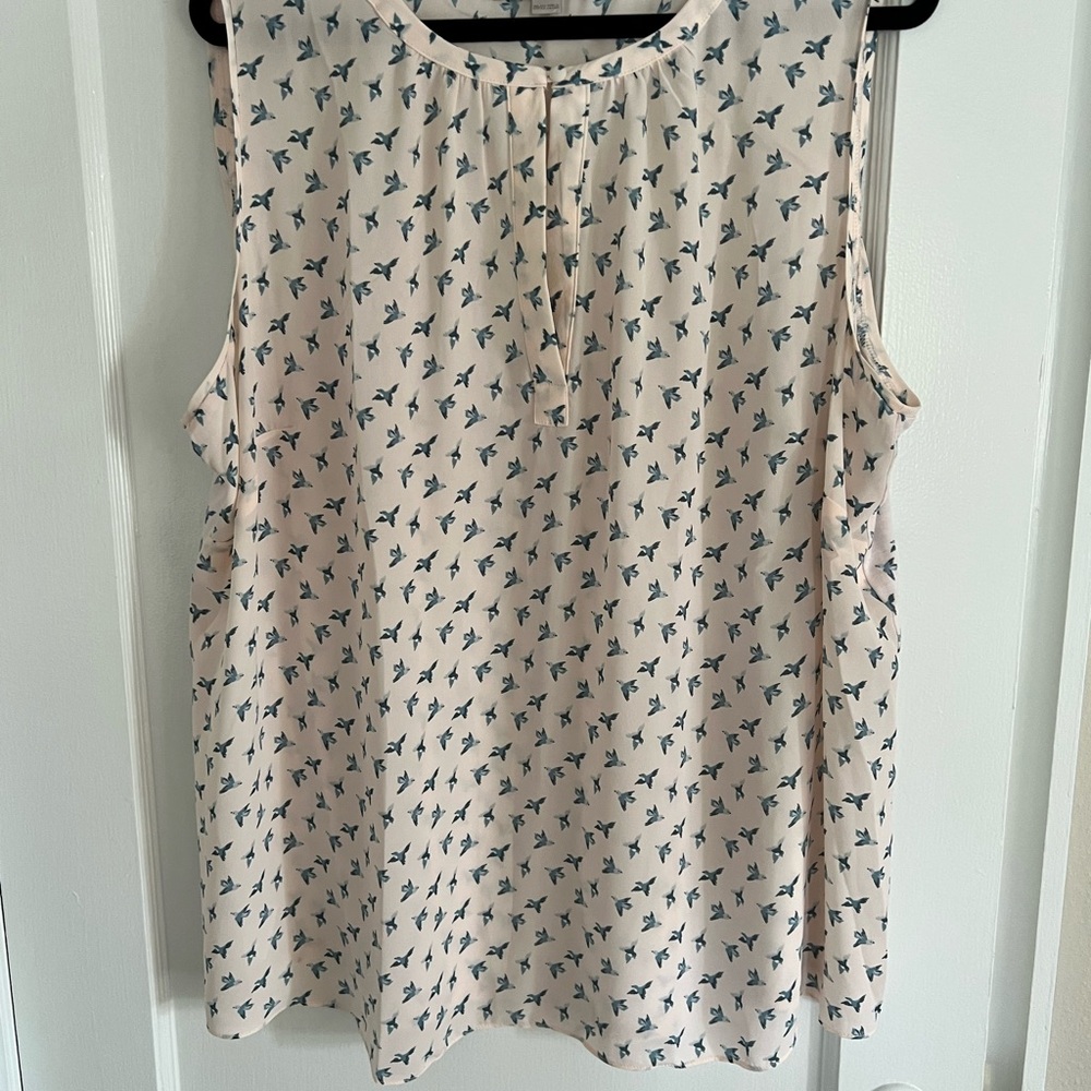 Bird Print Sleeveless Top - Pale Pink and Blue size 20/22W